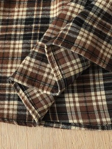 SHEIN 青少年女孩秋冬長袖拼接格紋洋裝 - 棕色 - 查看 8