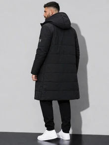 EGENSIO Men's Long Thick Padded Coat, Hooded Fleece-Lined Winter Outerwear, Warm Quilted With Pockets, Suitable For Cold Weather, Puffer - Black - View 2