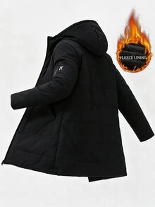 EGENSIO Men's Long Thick Padded Coat, Hooded Fleece-Lined Winter Outerwear, Warm Quilted With Pockets, Suitable For Cold Weather, Puffer - Black - View 6
