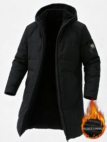 EGENSIO Men's Long Thick Padded Coat, Hooded Fleece-Lined Winter Outerwear, Warm Quilted With Pockets, Suitable For Cold Weather, Puffer - Black - View 5