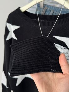 SHEIN Teen Girl Teen Girls Sweaters Daliy Autumn,Winter Start Pattern - Black and White - View 5