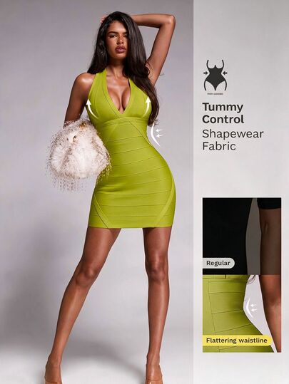 Nuvra Sexy Backless Fitted Short Bodycon Dress With Scarf Neck, Slimming And Leg-Lengthening, Commuter Style