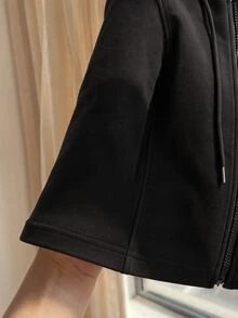 Comfortcana 大尺碼女款休閒拉鍊抓絨感高彈力修身夾克外套 冬季 - 黑色 - 查看 5