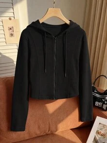 Comfortcana 大尺碼女款休閒拉鍊抓絨感高彈力修身夾克外套 冬季 - 黑色 - 查看 3