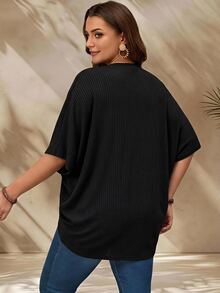 Zaforene Women's Plus Size Solid Color Batwing Sleeve Loose Open Front Cardigan Rodeo Black Summer - Black - View 4