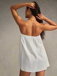 Esseday White 100% Cotton Traceable Cotton Strapless Easy On/Off Towel-Style Minimalist Classic Women's Nightgown - White - View 2
