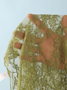 SHEIN Swim 女士性感蕾丝系带露背比基尼套装及系带罩裙三件套，沙滩/度假风橄榄绿泳装绿色度假套装 - 綠色 - 查看 6