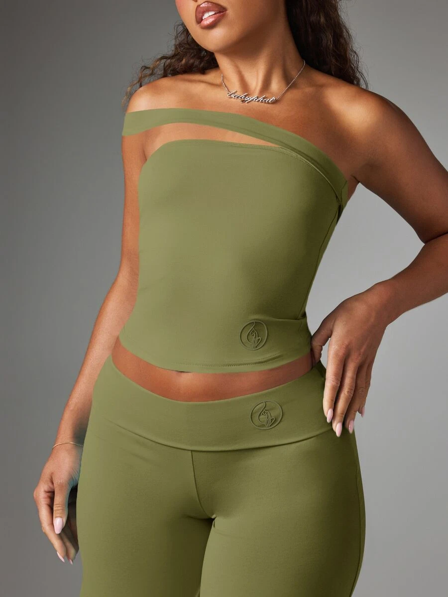BABYPHAT Off Shoulder Bardot Crop Top Sleeveless - Army Green - View 1