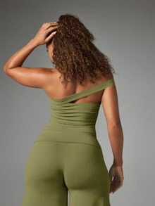 BABYPHAT Off Shoulder Bardot Crop Top Sleeveless - Army Green - View 5