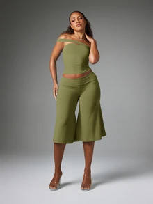 BABYPHAT Off Shoulder Bardot Crop Top Sleeveless - Army Green - View 3