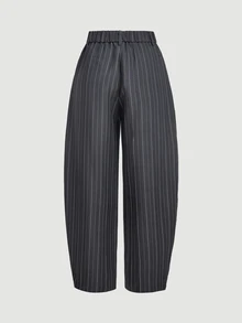 SHEIN MOD Fashionable Commuter Striped Grey Curved Leg Suit Pants - Grey - View 5
