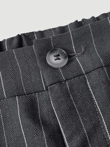SHEIN MOD Fashionable Commuter Striped Grey Curved Leg Suit Pants - Grey - View 7