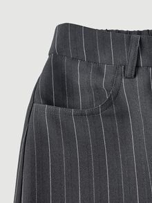 SHEIN MOD Fashionable Commuter Striped Grey Curved Leg Suit Pants - Grey - View 6