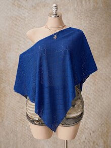 SHEIN ICON Women's Plus Size Textured Asymmetric Hem Asymmetrical Shoulder 3/4 Sleeve Top - Navy Blue - View 3