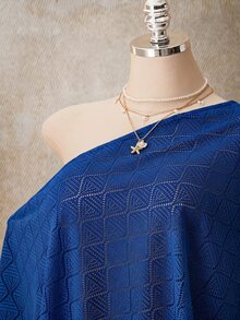 SHEIN ICON Women's Plus Size Textured Asymmetric Hem Asymmetrical Shoulder 3/4 Sleeve Top - Navy Blue - View 7