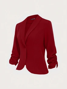 EMERY ROSE Women's Button Down 3/4 Sleeve Casual Blazer For Home And Outdoor - Red - View 4