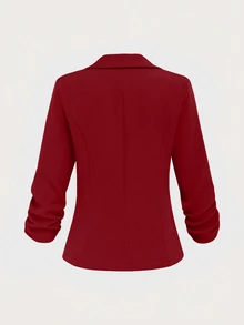 EMERY ROSE Women's Button Down 3/4 Sleeve Casual Blazer For Home And Outdoor - Red - View 2