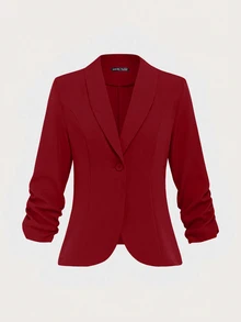 EMERY ROSE Women's Button Down 3/4 Sleeve Casual Blazer For Home And Outdoor - Red - View 3
