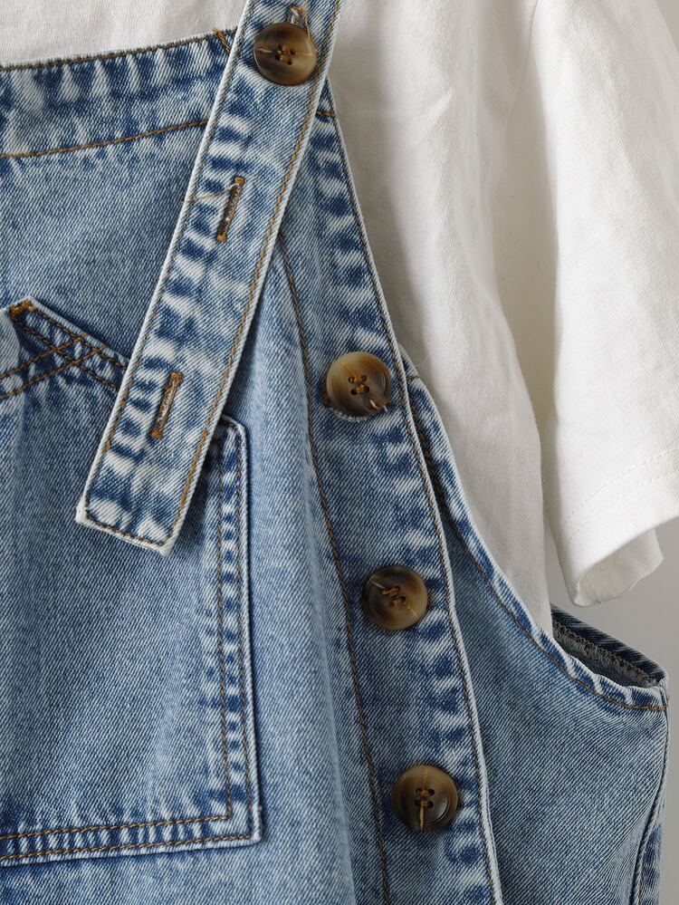EMERY ROSE EMERY ROSE Women's Light Blue Denim Jumpsuit,Button Fly Wide Leg Summer Casual Overalls,Pocket Design Loose Balloon Jeans,Boho Resort Occasion Outfit,Denim - Blue - View 5