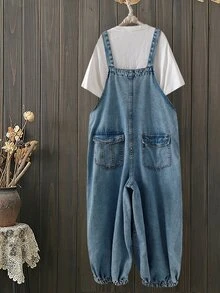 EMERY ROSE EMERY ROSE Women's Light Blue Denim Jumpsuit,Button Fly Wide Leg Summer Casual Overalls,Pocket Design Loose Balloon Jeans,Boho Resort Occasion Outfit,Denim - Blue - View 3