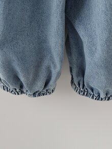EMERY ROSE EMERY ROSE Women's Light Blue Denim Jumpsuit,Button Fly Wide Leg Summer Casual Overalls,Pocket Design Loose Balloon Jeans,Boho Resort Occasion Outfit,Denim - Blue - View 7