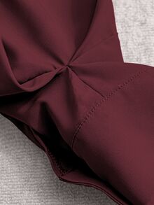 EMERY ROSE Women's Solid Color V-Neck Lantern Sleeve Versatile Commute Elegant Long Sleeve Blouse - Violet Purple - View 5