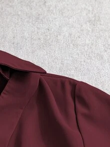 EMERY ROSE Women's Solid Color V-Neck Lantern Sleeve Versatile Commute Elegant Long Sleeve Blouse - Violet Purple - View 8