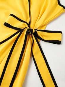 EMERY ROSE Women's Summer Casual Contrast Color Trim Criss-Cross Wrap Camisole Dress - Yellow - View 6