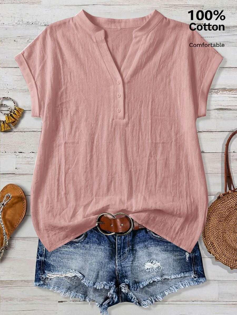 EMERY ROSE Casual Minimalist Pink Women Shirt, Suitable For Summer,Summer Top