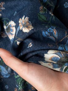 EMERY ROSE EMERY ROSE 女款深藍色藍白配色秋季波希米亞休閒兩件套，V領捲袖牛仔襯衫搭配花卉印花寬腿褲，適合度假 - 藍色 - 查看 5