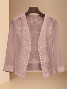 EMERY ROSE 25 piezas Chaqueta delgada de mujer con parches de encaje, verano - Rosa vieja - Ver 3