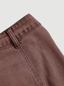 Selenza Women's Fashionable Casual Single-Breasted Denim Mini Skirt Everyday Coffee Brown Autumn Office Work - Coffee Brown - View 5