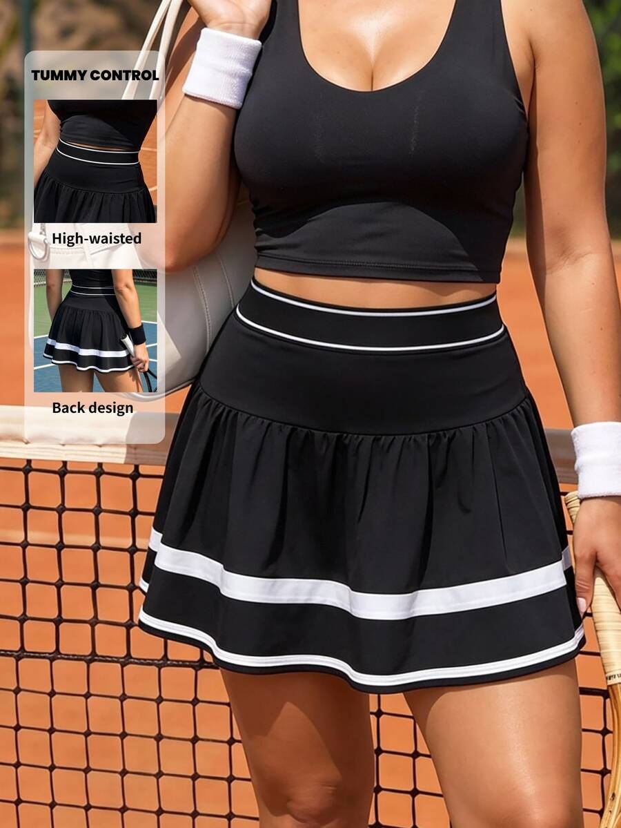 CourtClass Women's Plus Size Colorblock Casual Alternative Renaissance Daily Sports Skirt Pants Golf Gym Black And White Summer - Black and White - View 1