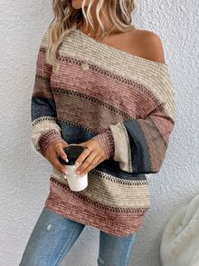 EMERY ROSE Women's Casual Cold Shoulder Sweater, Suitable For Autumn/Winter,Sweaters For Women,Casual,Winter Clothes,Fall Clothes For Women,Striped Top - Multicolor - View 5