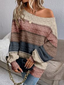 EMERY ROSE Women's Casual Cold Shoulder Sweater, Suitable For Autumn/Winter,Sweaters For Women,Casual,Winter Clothes,Fall Clothes For Women,Striped Top - Multicolor - View 7