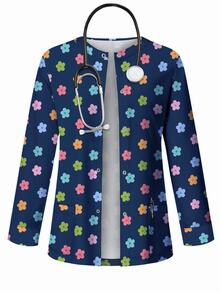 PopScrub Women All-Over Print Long Sleeve Uniform Jacket, Scrub Outerwear, Spring/Autumn - Multicolor - View 1