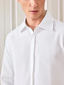 Officeau 男士休閒竹絲親膚透氣純色鈕扣襯衫，適合通勤 - 白色 - 查看 6