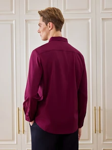 Officeau Men's Solid Color Single-Breasted Long Sleeve Formal Dress Shirt For Business Office - Violet Purple - View 3