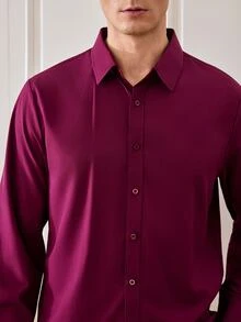 Officeau Men's Solid Color Single-Breasted Long Sleeve Formal Dress Shirt For Business Office - Violet Purple - View 8