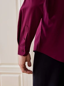 Officeau Men's Solid Color Single-Breasted Long Sleeve Formal Dress Shirt For Business Office - Violet Purple - View 9