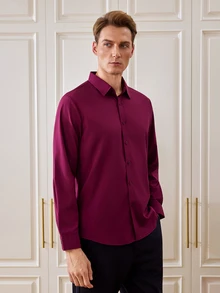 Officeau Men's Solid Color Single-Breasted Long Sleeve Formal Dress Shirt For Business Office - Violet Purple - View 7