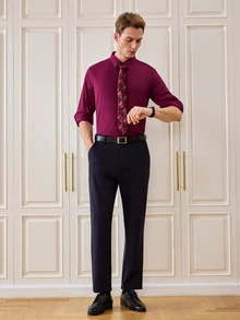 Officeau Men's Solid Color Single-Breasted Long Sleeve Formal Dress Shirt For Business Office - Violet Purple - View 4
