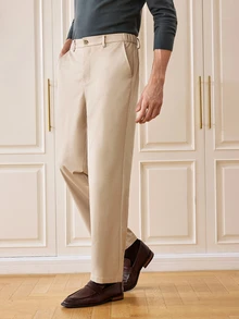 Officeau Celana Panjang Pria Kasual Model Lurus, Celana Formal Model Lurus Longgar dan Anti Kerut, Musim Gugur - Aprikot - View 5
