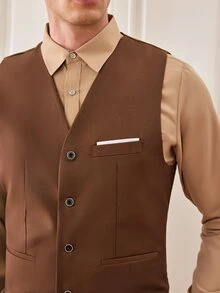 Officeau 男士時尚商務西裝 春秋款 高品質 正式辦公套裝 修身版型 新郎婚禮西裝外套 - 棕色 - 查看 7