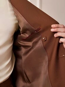 Officeau (سترة + بنطال) طقم بدلة رسمية فاخرة بلون موحد للرجال بصفين من الأزرار، طقم من قطعتين للمكتب والعمل الرسمي، ملابس العريس لحفلات الزفاف والعروض والحفلات - بني - مشاهدة 8