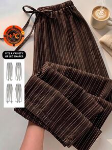 SHEIN EZwear Women's Casual Waist Tie Straight Leg Pants Suitable For Summer - Brown - View 9