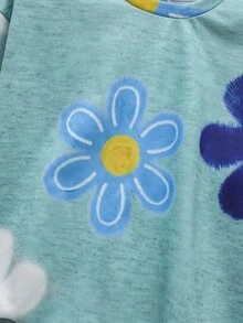 SHEIN LUNE 休閒可愛花卉圖案圓領寬鬆女款運動衫，適合秋冬，休閒，運動衫 - 鉤編風格彩色花卉 - 彩色 - 查看 5