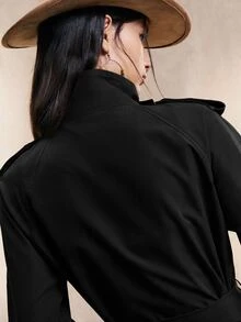 Easelle 复古游牧风高领腰部纽扣女士黑色风衣 女士风衣腰带风衣 女士外套 秋冬女士夹克 - 黑色 - 查看 8