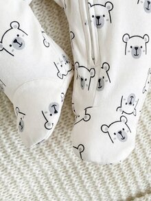 SHEIN 新生女宝宝可爱休闲卡通图案针织长袖睡衣 - 彩色 - 查看 3