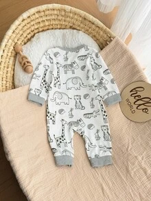 SHEIN Dinosaur Print Long Sleeve Newborn Pajamas - White - View 6